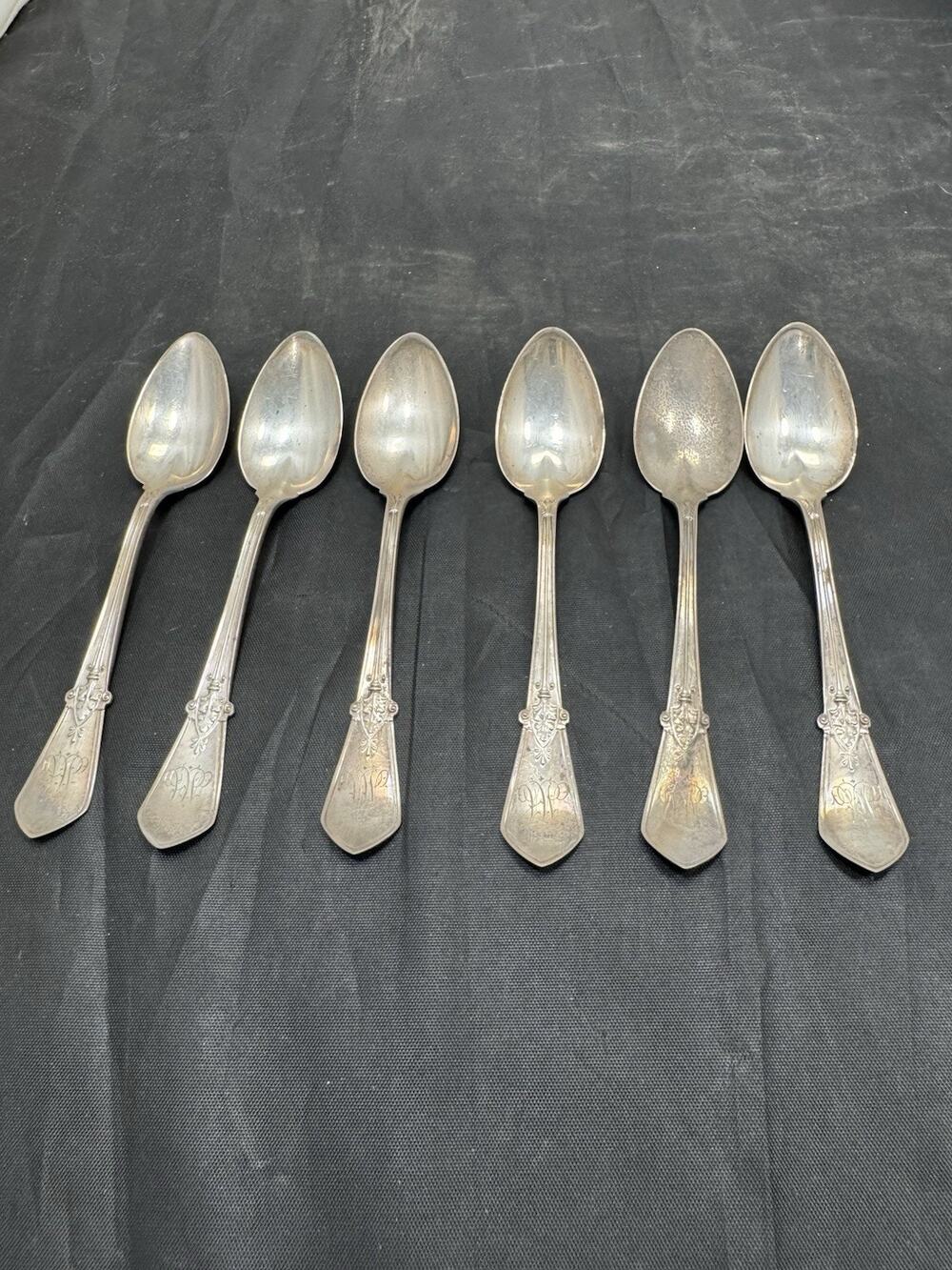 Antique Gorham Corinthian Sterling Silver Teaspoons 6pc Set Pat 1872 Monogram